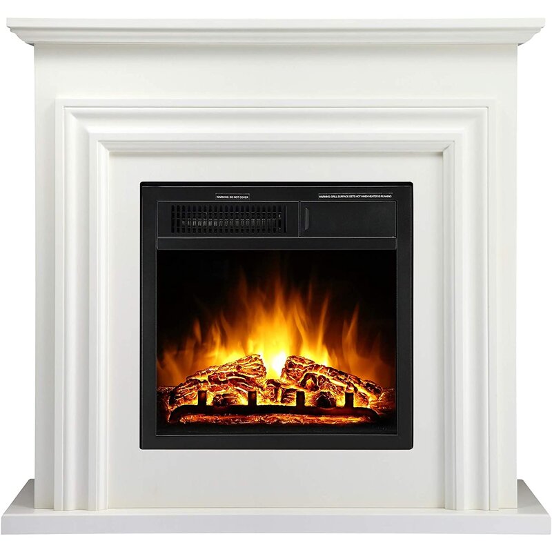 Charlton Home® Electric Fireplace Freestanding White Wooden Mantel
